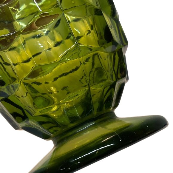 Vintage Indiana Colony Whitehall Cubist Avocado Green Glass Footed Goblet 4 1/4" - Picture 6 of 9